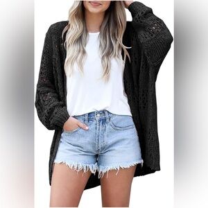 Women's Black Knit Crochet Cardigan Sweater Xl long sleeves open front